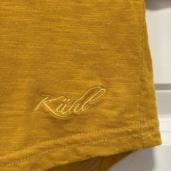 Kuhl Yellow Mustard Organic Blend Cotton 3/4 Sleeve Roll Up Tab Henley Shirt M - Picture 5 of 9